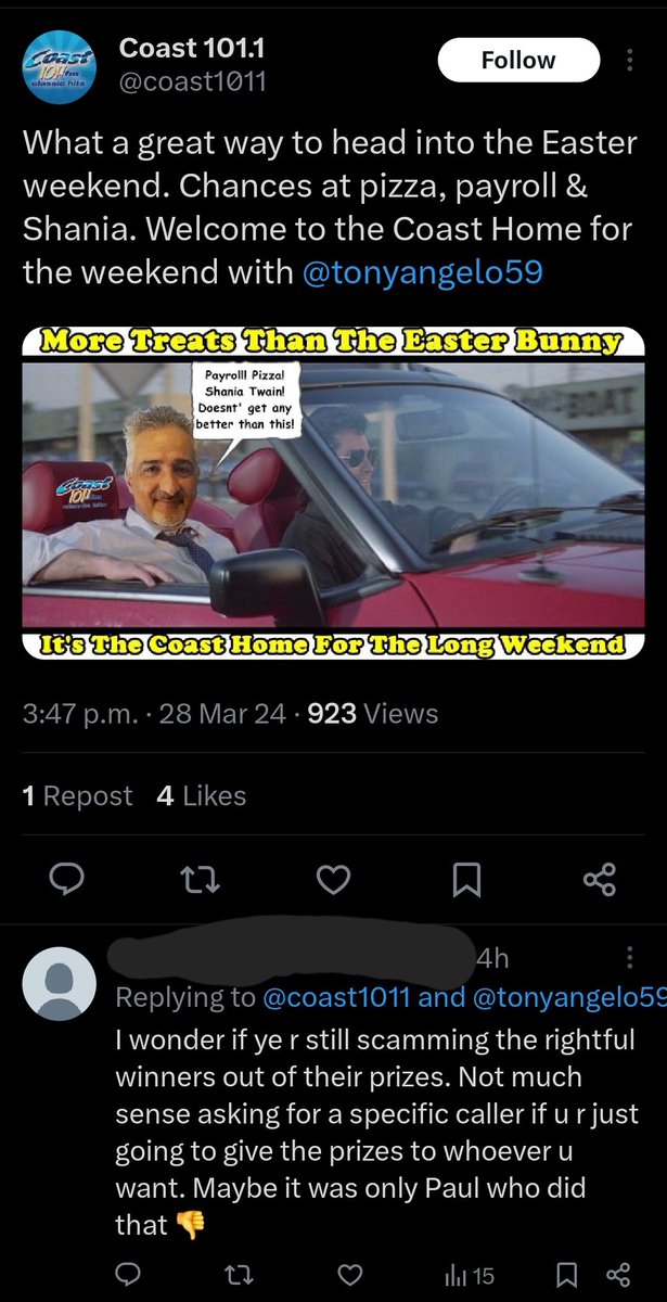 ModernNanNL's tweet photo. Imagine being this childish. I guarantee my Dad isn't "scamming" anyone out of a free pizza, or any prize. 🙄 It makes me furious that people would think this about him. https://t.co/RCMoHRyikk