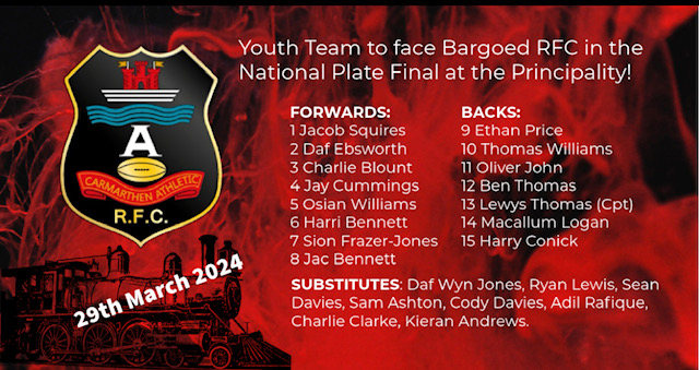 Good luck boys! We are immensely proud of each and every one of you. Pob lwc! 🔴⚫️🏉