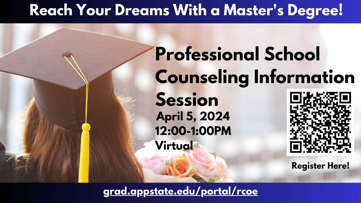 Are you interested in a career in school counseling? Register now for the info session on Apr. 5 and learn about our master's in professional school counseling program - grad.appstate.edu/portal/rcoe. @appstate