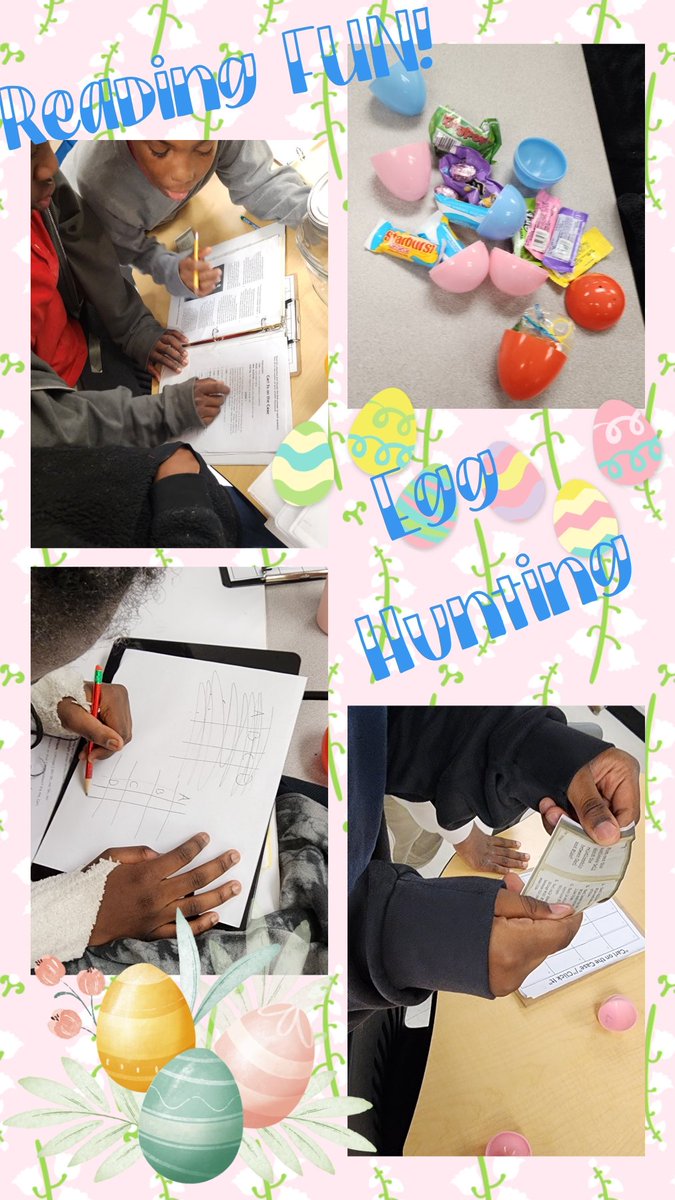 Ms_Strick504's tweet photo. Our "Egg Hunt" review was fun and informative as students hopped around answering Qs, using evidence and strategies, collaborating, and finding eggs filled with prompts...OR CANDY! 🤣Lots of laughter while learning! #5thgraderocks #readingisFUNdamental @Handley_Panther https://t.co/QQtu1ZJ52B