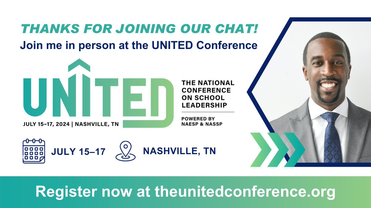 A big THANK YOU to everyone that joined the live chat tonight! 👏 Join @MarcusJBelin and thousands of principals THIS July 15-17 at the UNITED Conference for more inspiring discussions around leadership in our school communities. We hope to see you there! bit.ly/3vmxPUR