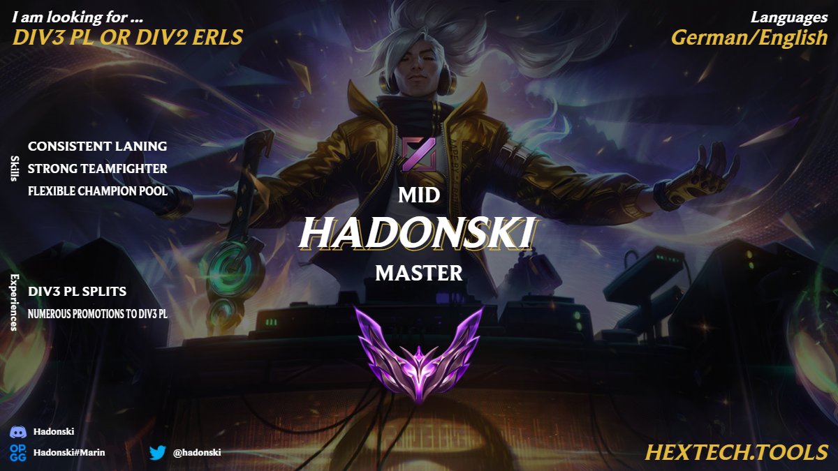 I'm still playing playoffs next month with UP5, but I'm allowed to explore my options for Summer split. 
Contact me via DM's or Discord (preferable). 

References: <a href="/_Llamarama/">Llamarama</a> <a href="/Beanilol/">Beani</a> or past teammates/coaches (can provide on request)

Likes and RTs= 🥰