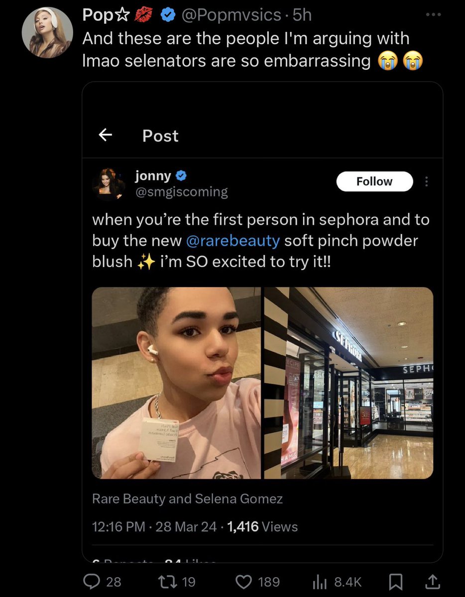 smgiscoming's tweet photo. the funniest thing about this tweet is that we have each other blocked, which means you directly went out of your way to look and post about ME! seems counterintuitive to me if it’s so embarrassing for you, yet you began arguing with thin air @Popmvsics 🤭 https://t.co/kC06bN456Q