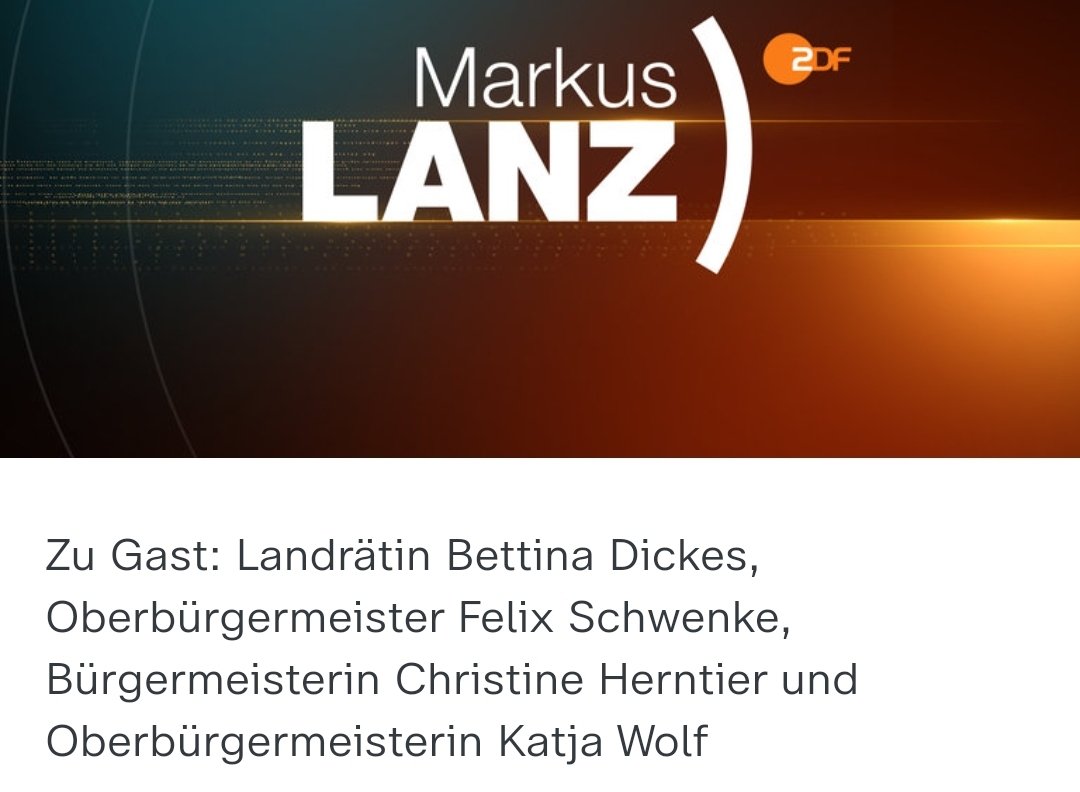 📺23:00 Uhr: Markus #lanz Mit den folgenden Gästen: Bettina Dickes, @ChristineHernt1 , Katja Wolf und @felix_schwenke