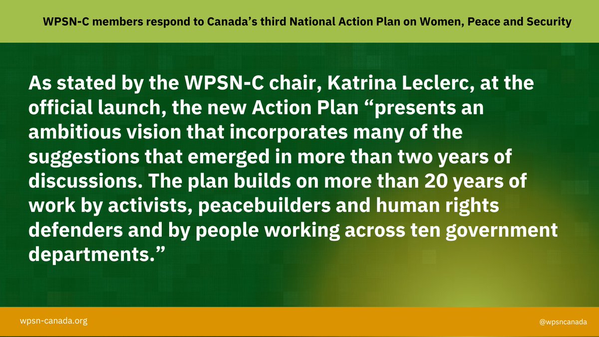 .@WPSNCanada welcomes the release of #FoundationsforPeace Canada's third Action Plan on #WomenPeaceSecurity @WomenPeaceSec now available here: canada.ca/en/global-affa… @leclerc_katrina