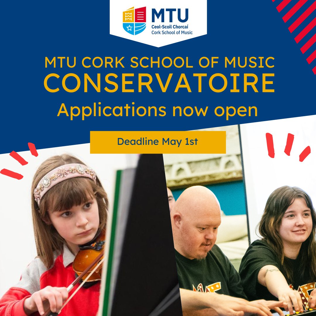 Applications are open for our instrumental lessons, musicianship classes, ensembles and speech & drama lessons. We cater for students of all ages across many instruments and disciplines. To find out more and to apply for a spot visit: csm.mtu.ie/conservatoire-…