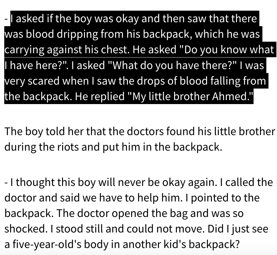 How do we process such horror? 
Youmna el-Sayed, <a href="/AJEnglish/">Al Jazeera English</a> reporter, tells Swedish media she saw an 11 or 12-year-old boy coming out of an ambulance at Nasser Hospital in Khan Younis: