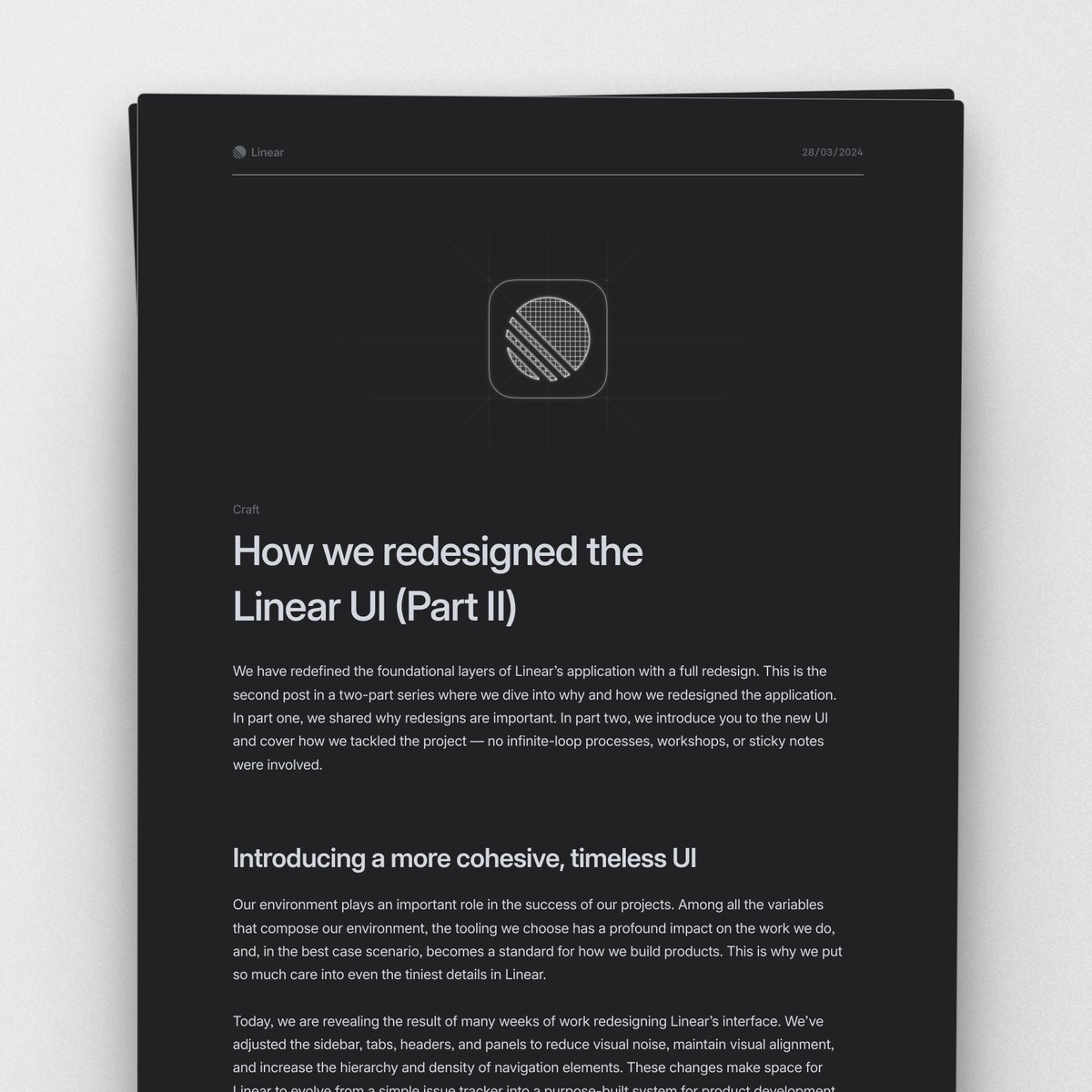 How we redesigned the Linear UI (part Ⅱ) In six weeks, we redesigned Linear’s UI. Discover the new UI and story behind it: linear.app/blog/how-we-re…