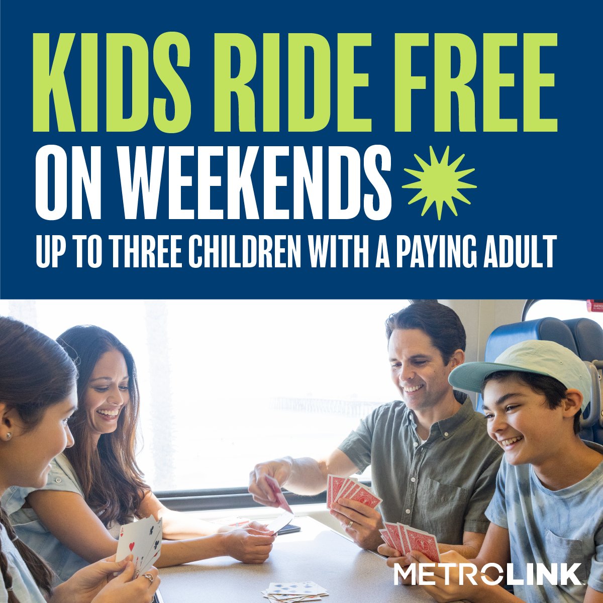 Make Metrolink part of your family adventures to destinations across Southern California for fun, safe and affordable trips! Weekend day travel for adults is $10 and up to 3 kids 17 and under ride FREE with each paying adult. #takethetrain