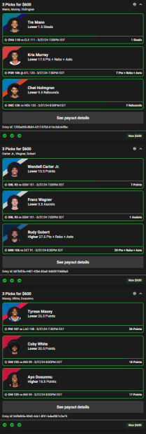 Another nuke of a night on #PrizePicks and #Underdog. +36.6u on Wednesday, following a +55.85u on Monday.

Stay tuned for the best picks for #PrizePicksToday coming soon