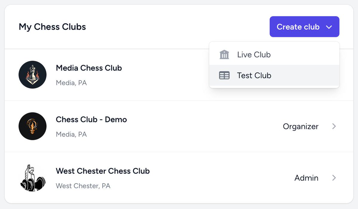 chessnutclub's tweet image. We&apos;ve heard requests for a test club which would allow new and existing users to play with features and check pairing scenarios. Today, we shipped it! Every person will be able to create 1 free test club to experiment. Let us know what you think! #ChessNut #Chess #ChessClubs