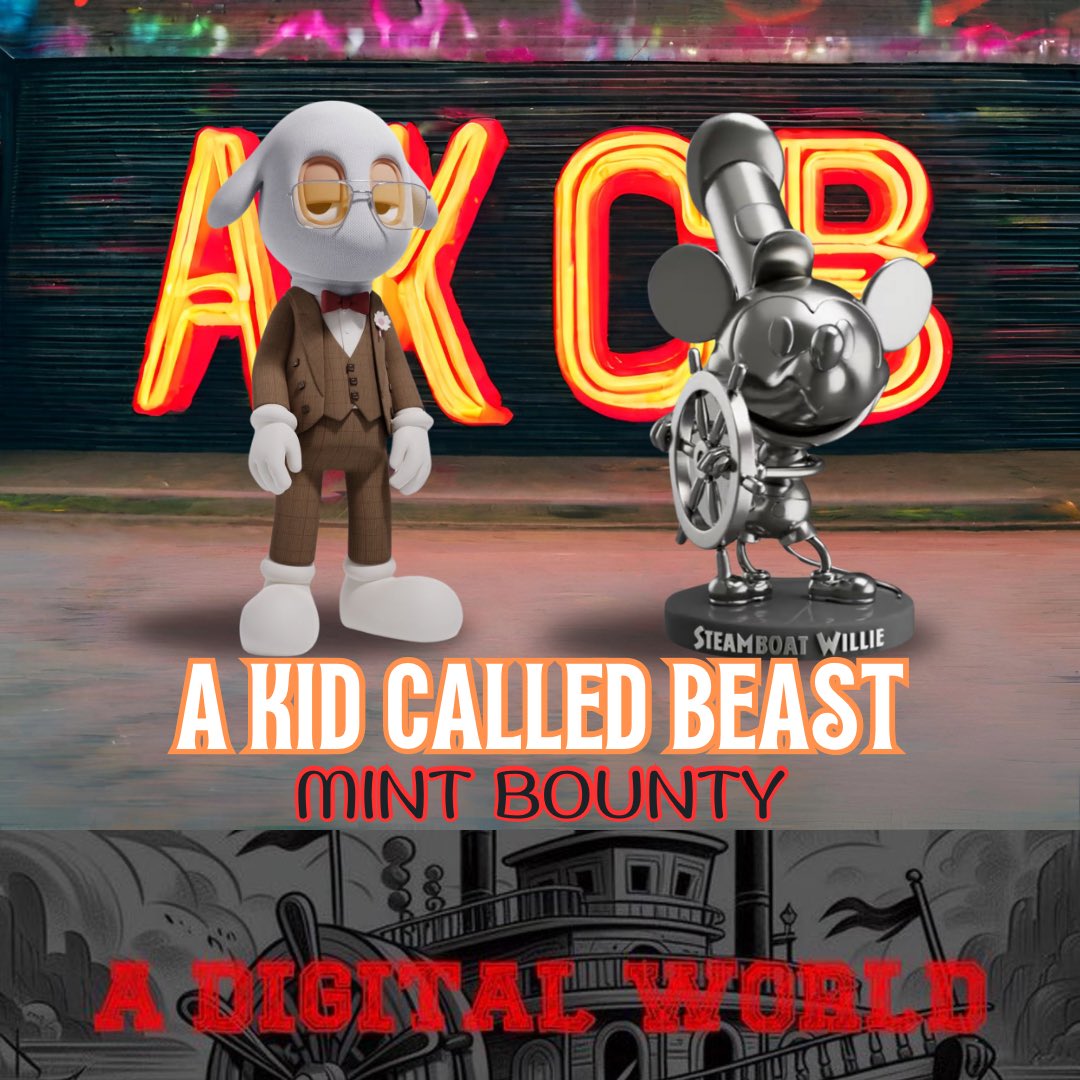 HUGE AKCB MINT BOUNTY 🤯ONLY 38 LEFT (138/176) 😎 Someone who mints a #steamboatwillie between tokens #76-176 will win this @akidcalledbeast BOUNTY gifted by @morethenhype! 🎁Mint now for your chance to win this $750+ prize. Each mint is an entry! 🌐 mint.adigitalworld.io