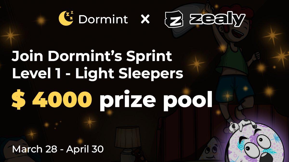 We're launching Dormint Zealy Sprint: Level 1 - Light Sleepers We're giving away $4,000 & 10 Genesis Pillows to celebrate our journey and find new Sleep Enthusiasts! Join our @zealy_io Sprint for a chance to win & be part of our awesome community! ➡️ zealy.io/cw/dormint/que……