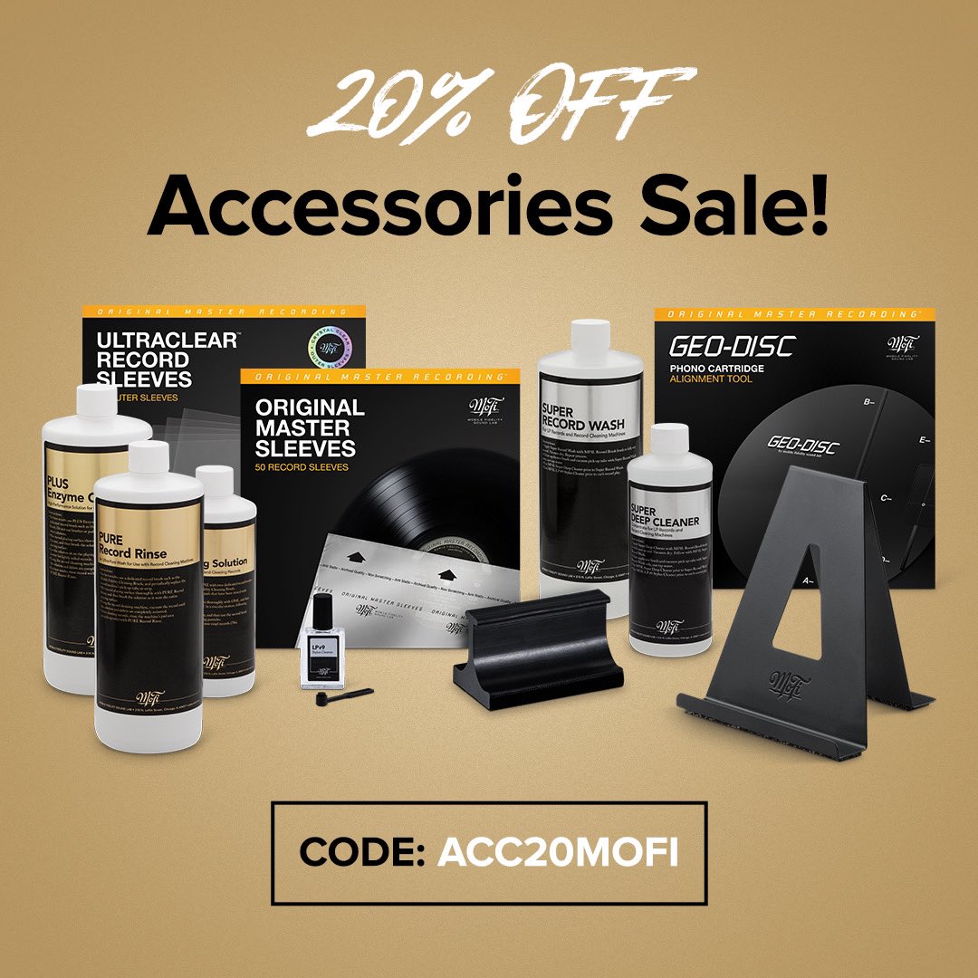 MoFi Accessories #sale alert! From now until Monday, April 1st (11:59PM CT), get 20% off of MoFi accessories. Save on everything from #vinyl record sleeves to cleaning fluids and more. Stock up here: vynl.me/mofiaccessorie…