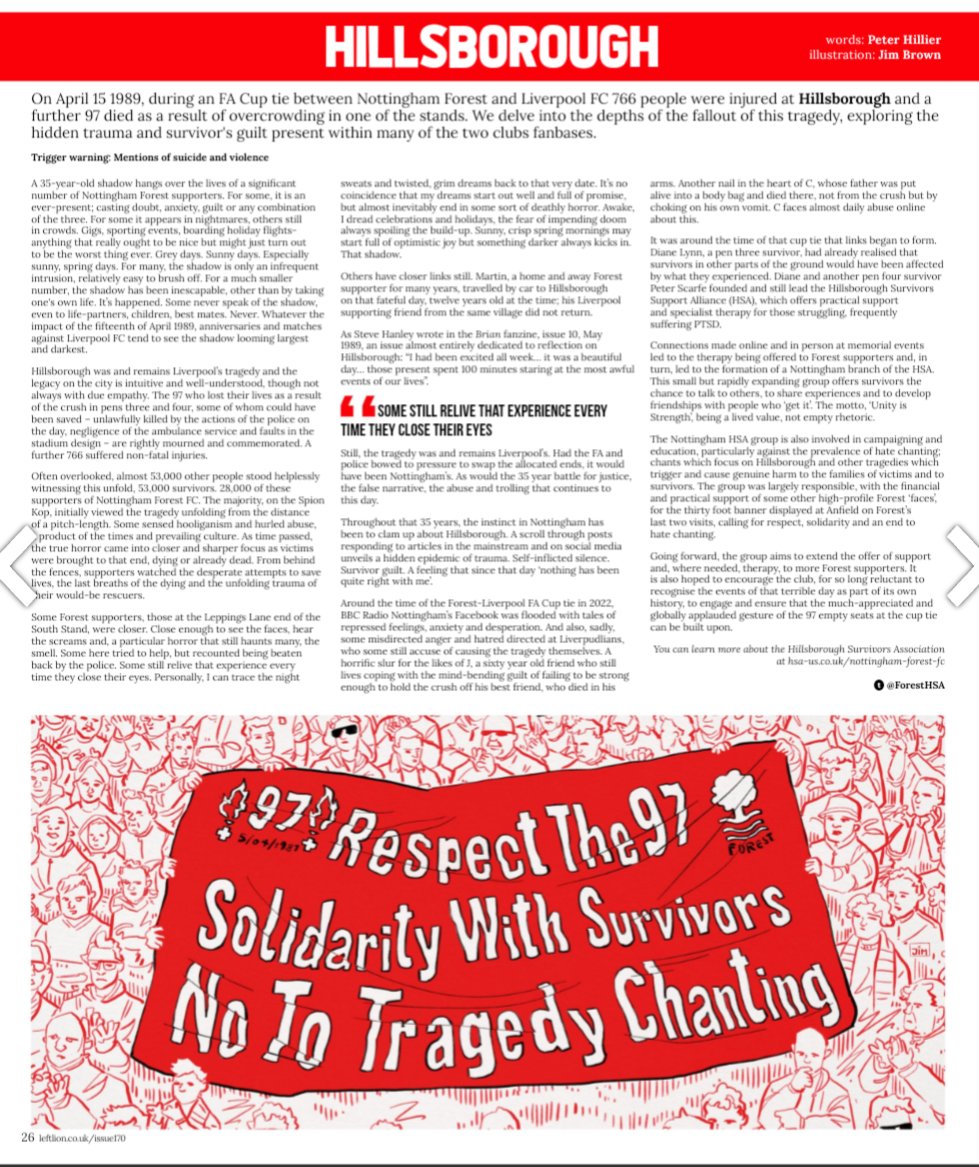 NFFC Hillsborough Survivors Support Alliance (HSA) (@foresthsa) on Twitter photo We have a feature in the new April edition of <a href="/LeftLion/">LeftLion Magazine Nottingham</a> discussing how Hillsborough affected #NFFC fans, and the mental health issues it caused, and continues to cause, for some.
You can read the full article on Page 26 here:
issuu.com/leftlion/docs/… We have a feature in the new April edition of <a href="/LeftLion/">LeftLion Magazine Nottingham</a> discussing how Hillsborough affected #NFFC fans, and the mental health issues it caused, and continues to cause, for some.
You can read the full article on Page 26 here:
issuu.com/leftlion/docs/…