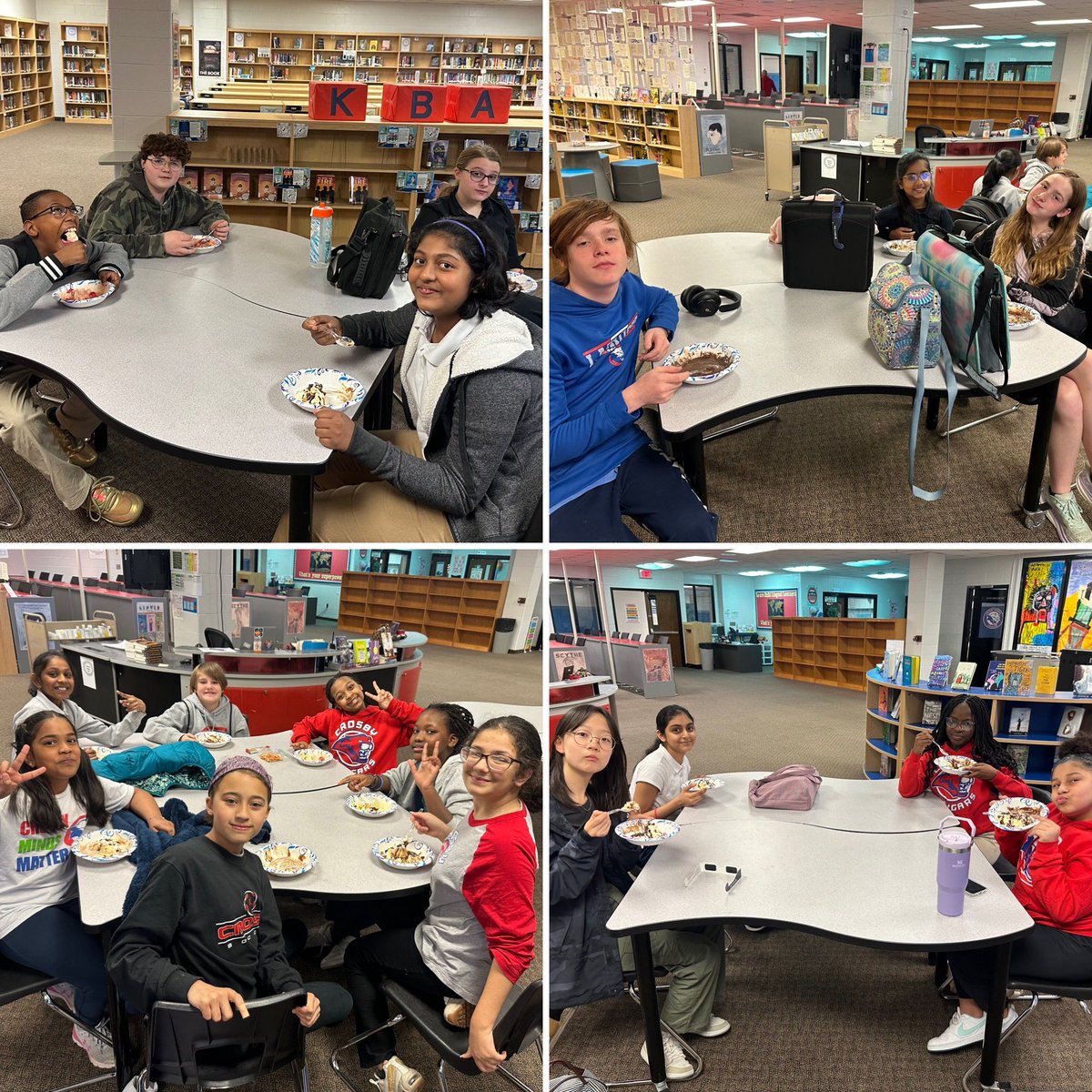 I scream, you scream, we all scream for ice cream 🍦 @CrosbyMiddle students enjoyed an ice cream social event as a reward for attending literacy night!