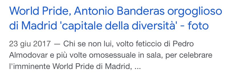 Milo_Meelow's tweet photo. @SimoPillon #forzasimo ma perché provi sempre a intestarti la gente sbagliata? Banderas simbolo del cinema di Almodovar, Banderas che ha detto che recitare come gay nei film di Almodovar gli ha cambiato il modo di vedere il mondo, Banderas testimonial del World Pride 2017 a Madrid… https://t.co/IIQ9F9SEFe