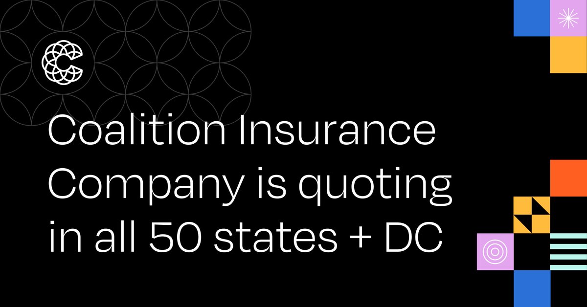 Coalition Insurance Company (CIC) is now open for quoting across all 50 states and D.C.! CIC offers broad primary admitted cyber coverage designed for small and midsize businesses. Find out more: bit.ly/3TChNhx
