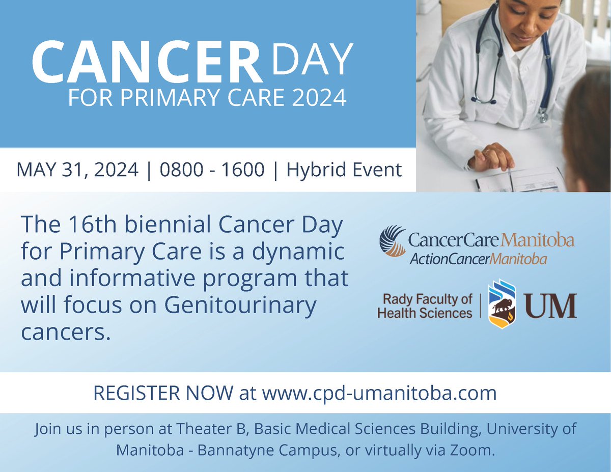 Join us for Cancer Day for Primary Care on May 31! Submit your own case for discussion by our expert panel. Register now tinyurl.com/h2eyhb2t
