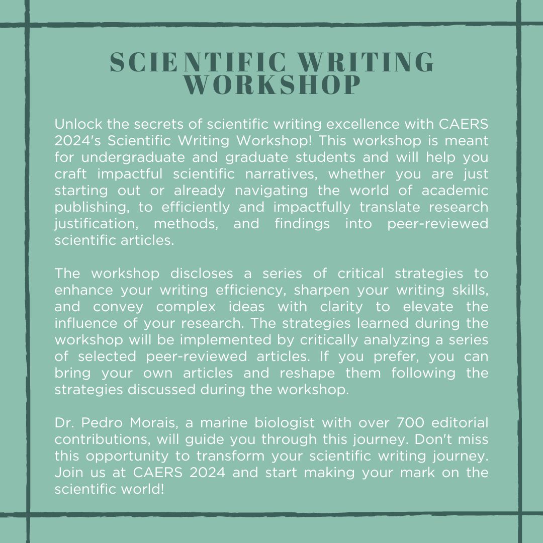 Registration for the CAERS 2024 Scientific Writing Workshop is now open. Register at caers.wildapricot.org