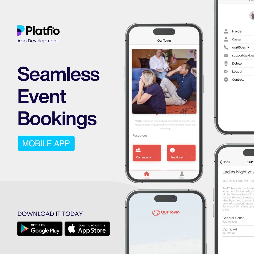 Ever felt overwhelmed with managing events? Check out the app we designed for Our Town. With easy ticket booking and event management features, users can plan their attendance and stay updated with event details with just a few taps. 📅 💬

#EventBooking #AppDevelopment #Platfio