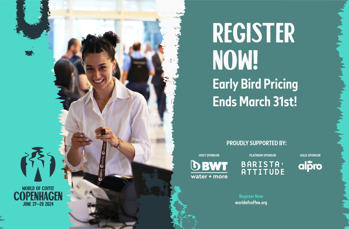 🐦‍⬛ Early Bird Ends March 31st! 🌟 Don't miss out on the best specialty coffee industry event in Europe! Learn more, register now and elevate your coffee game on bit.ly/2FuyEgF 🚀 #WOC2024 #WOCCopenhagen #WorldofCoffee #CoffeeLovers #EarlyBird #CopenhagenBound 🌍🇩🇰
