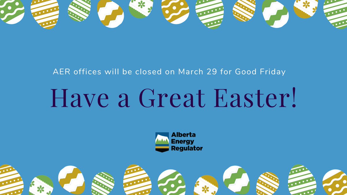 All offices of the Alberta Energy Regulator will be closed for Good Friday, March 29, 2024. AER systems will remain running during this time. To report an energy or environment emergency call the 24-hour response line at 1-800-222-6514 (toll free).