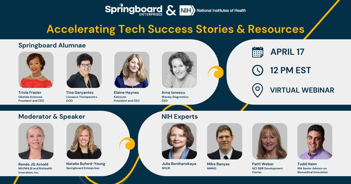 Attention founders who are fundraising or looking for places to start! @SpringboardEnt is partnering with @nihseed to share tips and resources for navigating non-dilutive funding options. Please join us for a free webinar on April 17th! Register here: nih.zoomgov.com/webinar/regist….