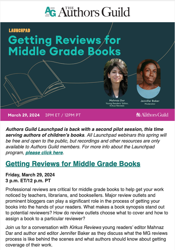 For those #mg folks angling for greater book reviews, the @AuthorsGuild is doing a presentation tomorrow that might interest you: authorsguild.us10.list-manage.com/track/click?u=…