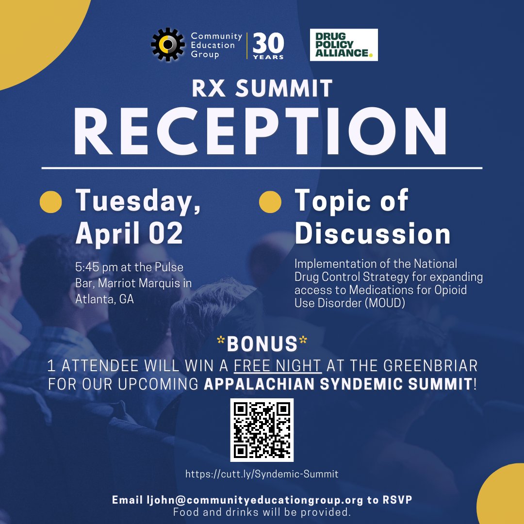 Will you be attending Rx Summit next week? If so, make sure to visit CEG in the exhibitor space, and also join Community Education Group and Drug Policy Alliance for an informal reception Tuesday evening at 5:45pm!