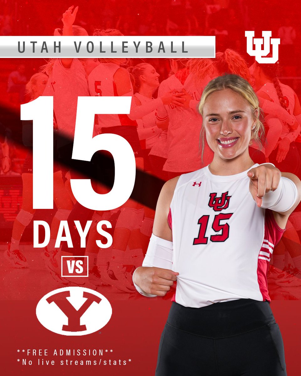 Only 1️⃣5️⃣ days away from our return to the Huntsman Center 🙌 Hosting BYU at 5PM with our final match of the spring‼️ 🔴 ADMISSION IS FREE #GoUtes