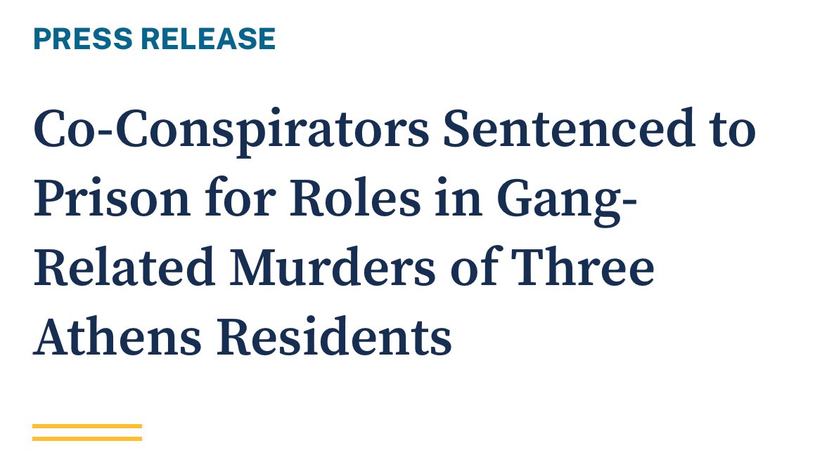 “These sentences conclude a lengthy investigation and complex prosecution of all those involved in the murderous conspiracy that took the lives of three men whose murders have caused unbearable pain for their families and friends.” USA Leary @accpolice justice.gov/usao-mdga/pr/c…