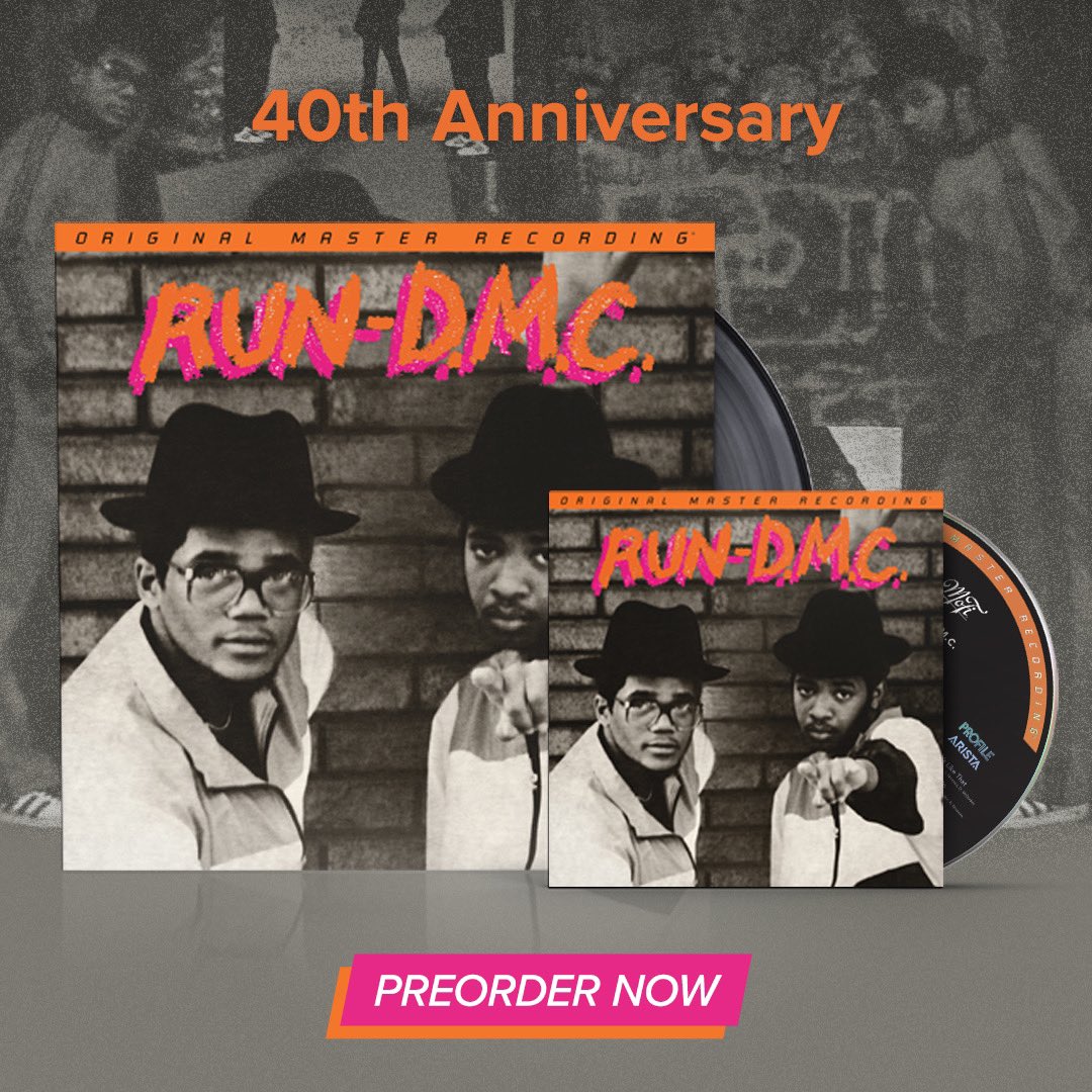 Released 40 years ago, Run DMC’s self-titled debut made the notion of a one-man band a reality. Experience this groundbreaking album in audiophile sound on MoFi’s SuperVinyl LP and SACD reissues. Out in June or July — preorder today! vynl.me/rundmc