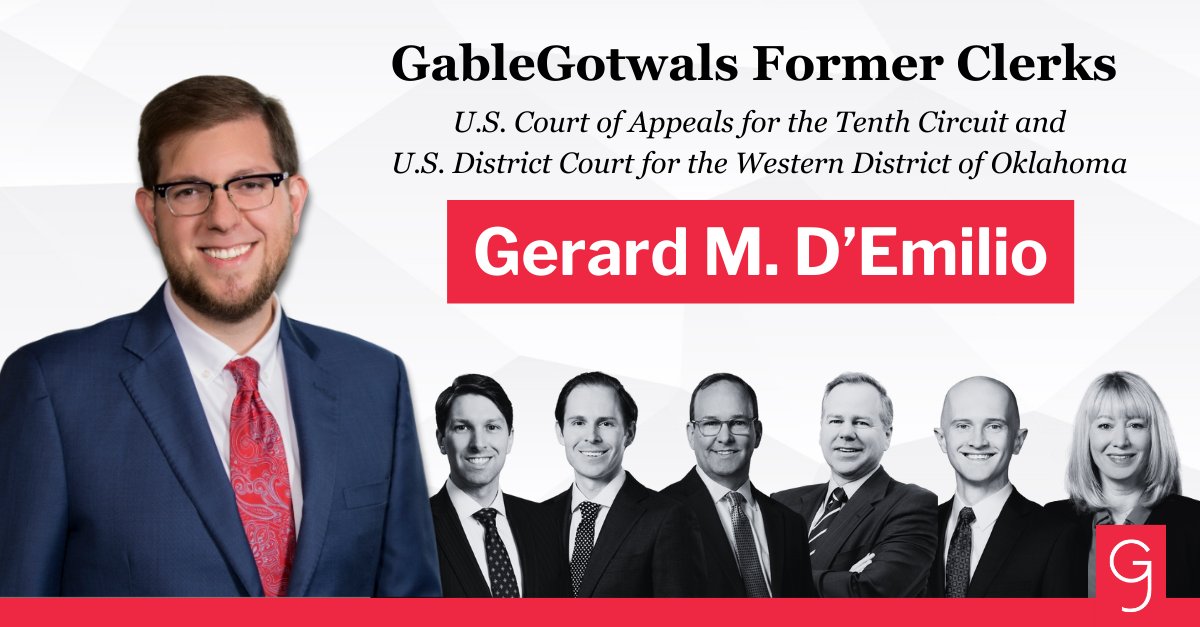 Gerard served as a judicial law clerk for the Honorable Jerome Holmes, Chief Judge of the United States Court of Appeals for the Tenth Circuit, and the Honorable David L. Russell, U.S. District Court for the Western District of Oklahoma. Read more here: ow.ly/cEYF50R4Bwb