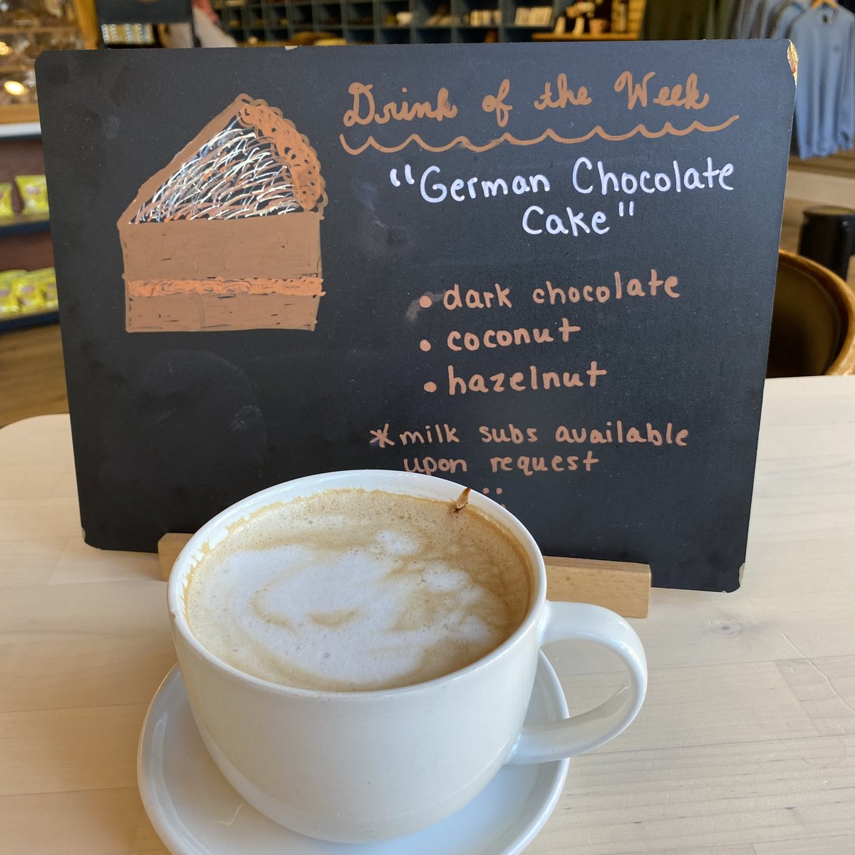 Drink of the week: German Chocolate Cake @lmcstatesville . . #letsdrink #latte #supportlocal