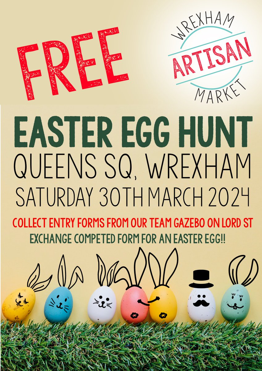 🥚Collect forms from the gazebo on Lord St. Find the letters on the eggs that make a word, return the completed form, and receive an Easter egg, Sweet mix or vegan treat. All completed forms will also be entered into a draw to win a family pass to WrexSands! 🐰