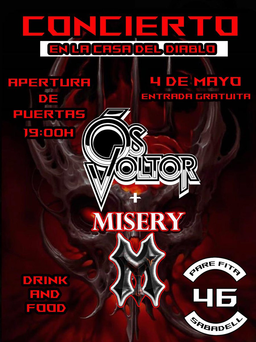 Ei que el 4 de maig toquem a La Casa Del Diablo de Sabadell amb els badiencs @miserybandbadia !!!🔥

Amb ganes de que vingueu amb intenció de buidar les neveres…🍻🍻🍻

Ens veiem al Manchester català!

Salut i canya!!!!