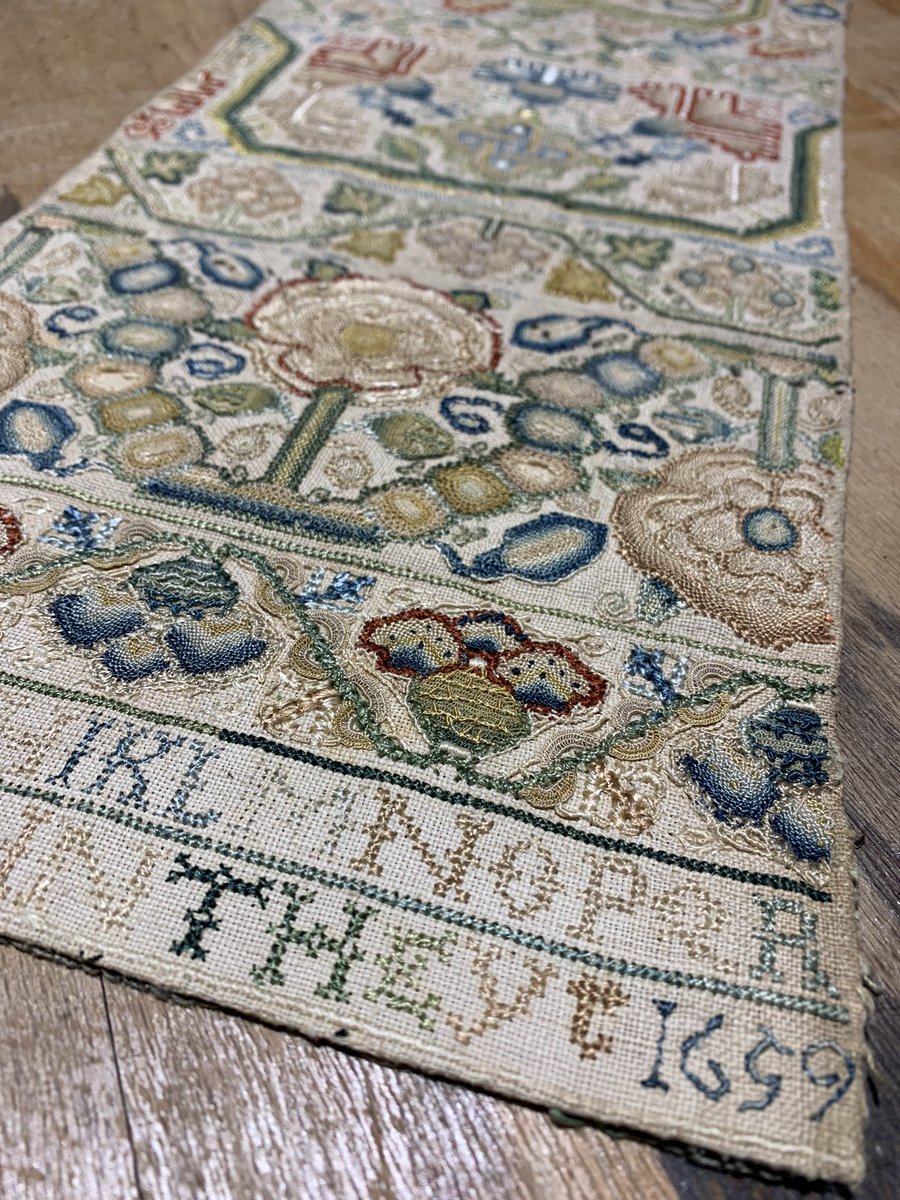 Cataloguing today and unearthed this gem of a 17th century band sampler. Beautiful! #antiques