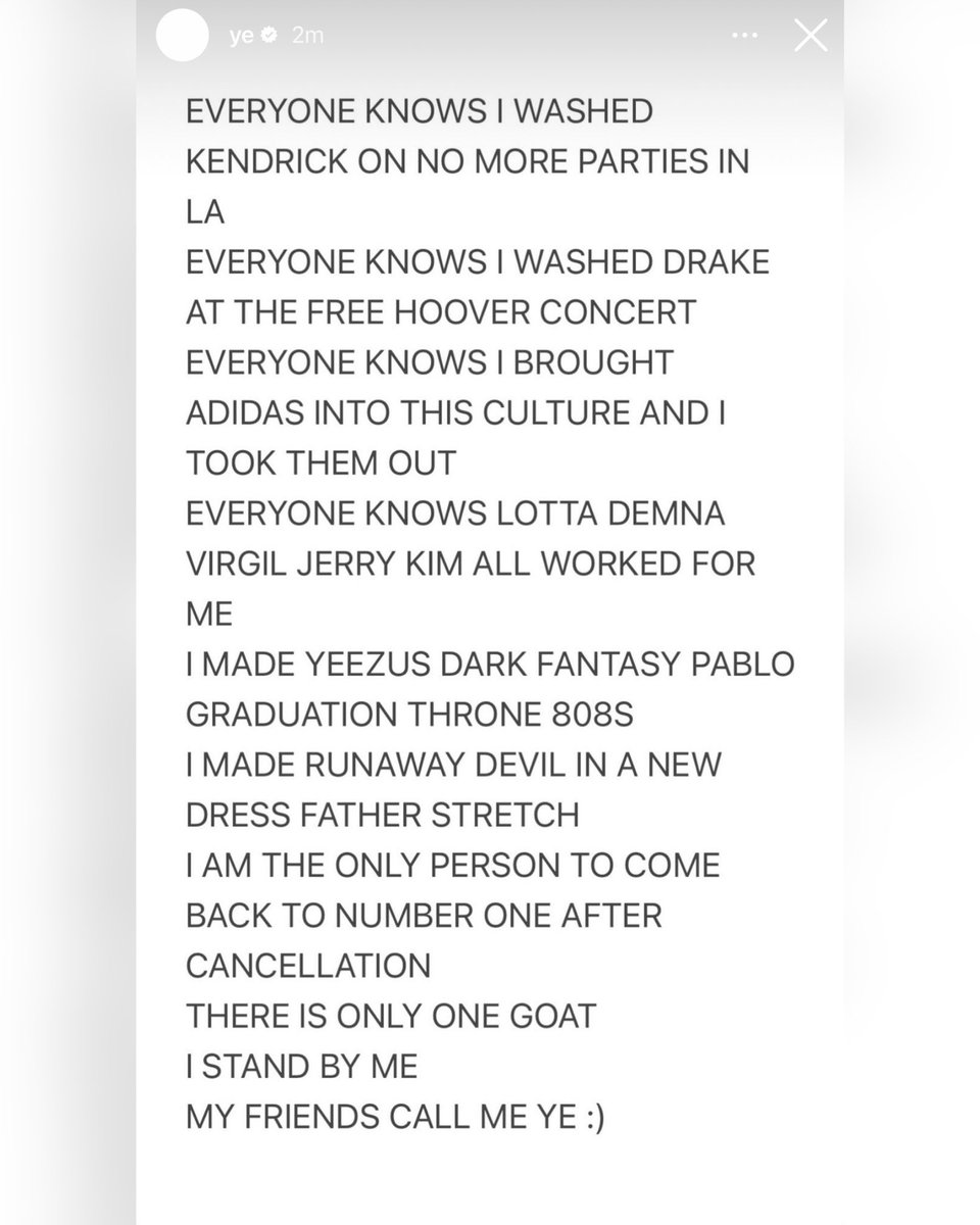 Kanye West goes at Kendrick Lamar and Drake saying he washed them in a new post on Instagram.