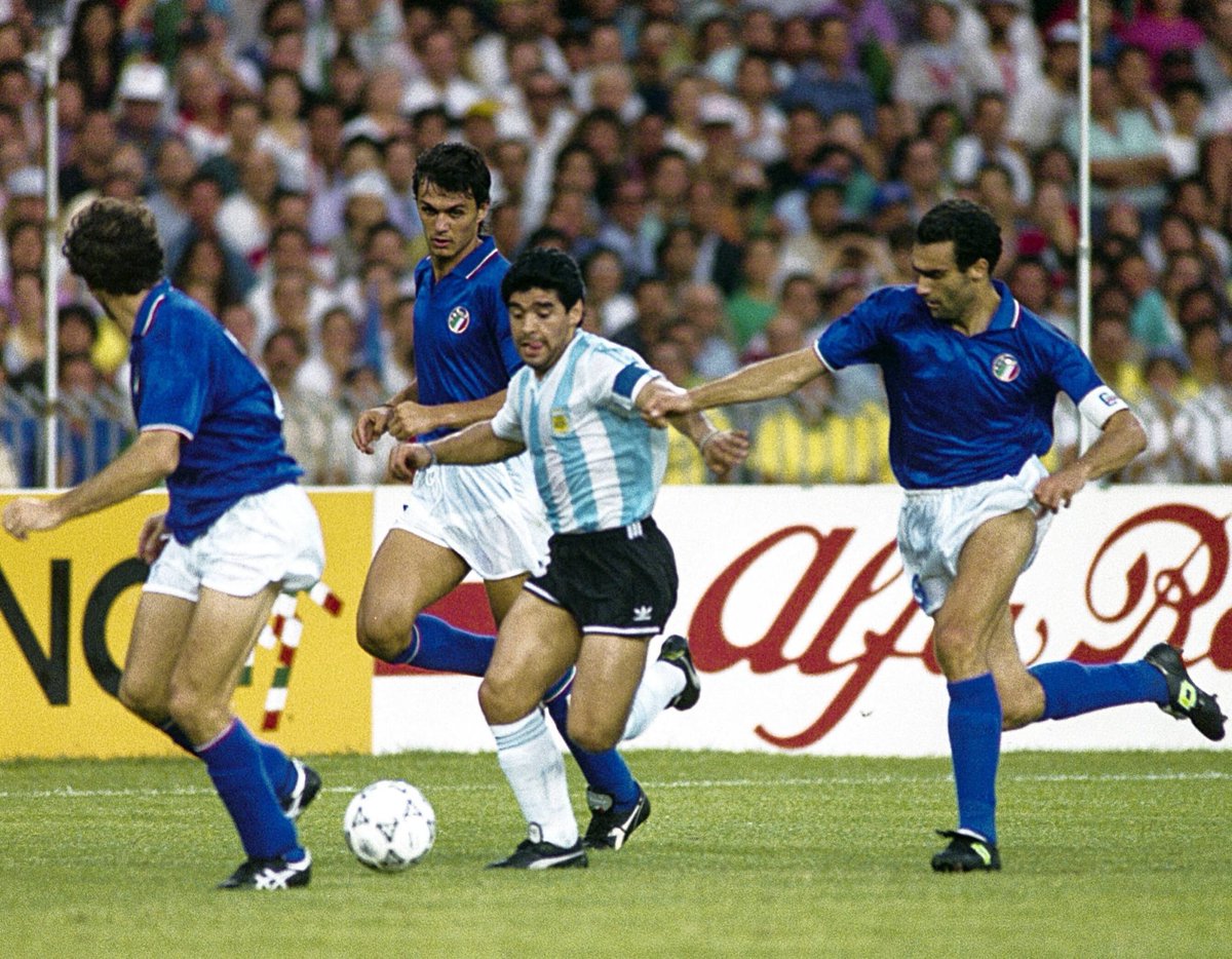 Franco Baresi, Paolo Maldini, Diego Maradona & Giuseppe Bergomi #Italia90 So much quality in one photo 🔥
