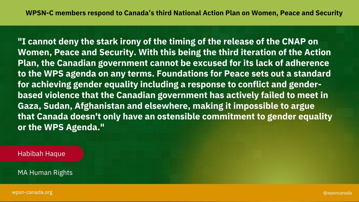 .@WPSNCanada members respond to the release of #FoundationsforPeace the third Action Plan on #WomenPeaceSecurity @WomenPeaceSec now available at canada.ca/en/global-affa…