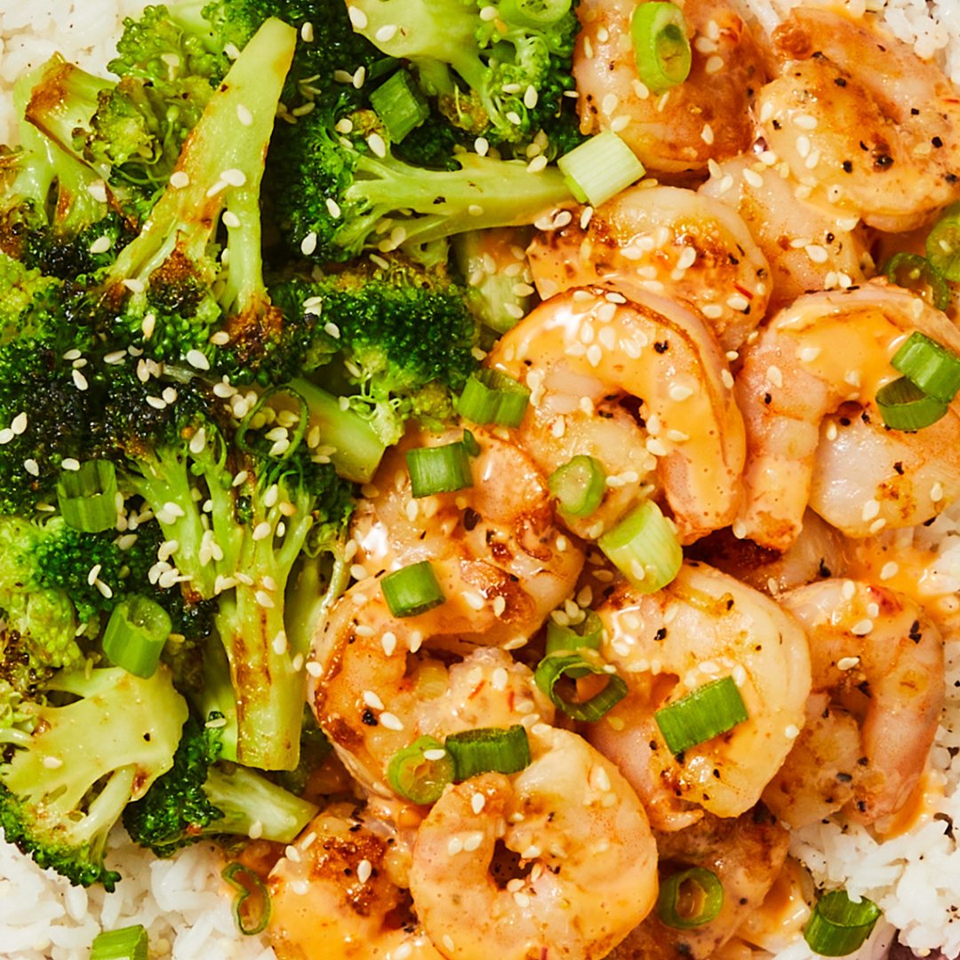 It all starts with scallions... 🍽️: Sizzlin’ Shrimp Bowls with Spicy Mayo