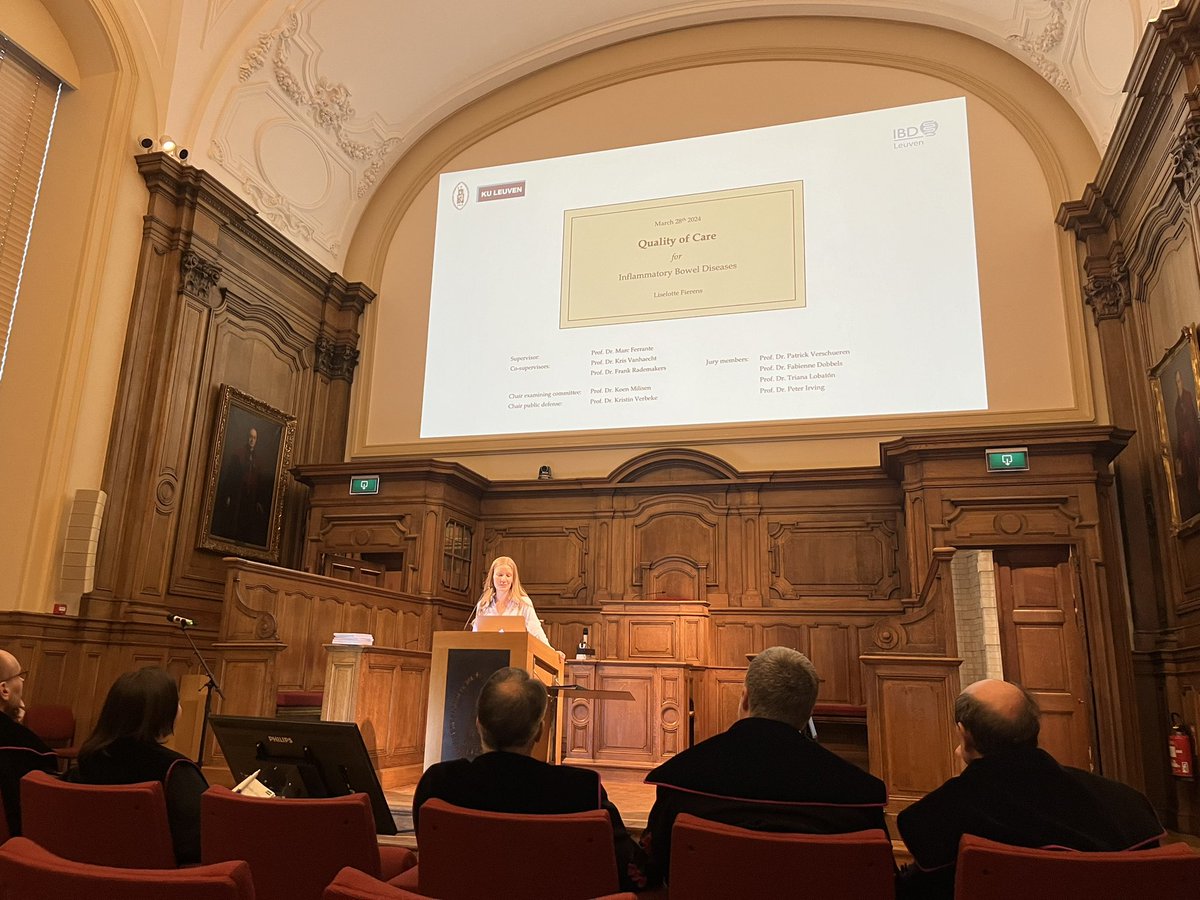ibdleuven's tweet photo. Congrats Liselotte on a fantastic #PhD journey and an impressive PhD defence on #Quality of Care in #IBD. Congrats also on the promotor team #MFerrante @krisvanhaecht #FRademaekers @UZLeuven @mynexuzhealth Thanks to all jury members, especially #PIrving & #TLobaton for joining. https://t.co/h0u7TNfvSx