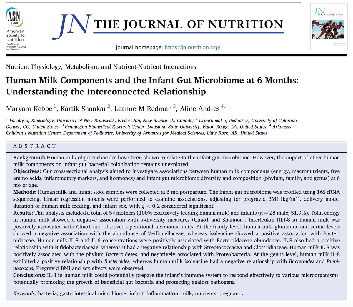 Happy to share our most recent paper: the act of breastfeeding affects the infant gut microbiome, but what about the effects of individual components in breastmilk? 🤱🦠@AlineAndres_ @kshankar110 @DrLeanneRedman @Els_Nutrition @nutritionorg authors.elsevier.com/c/1ipiS54l~SZY8