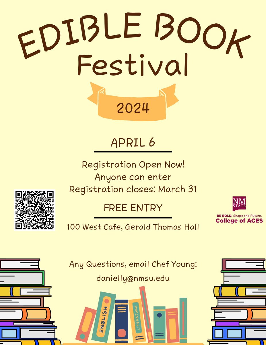 HRTMNMSU's tweet image. Just a friendly reminder to all that the deadline for signing up for the Edible Book Festival is fast approaching on Monday, March 31st. If you wish to take part, be sure to complete your registration before it&apos;s too late! #nmsuhrtm #festival #books