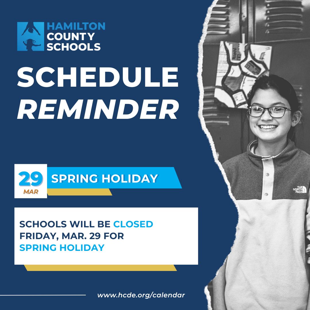 Schedule Reminder 🚨 No school tomorrow, March 29th, for the Spring Holiday To view the full school calendar, visit hcde.org/calendar