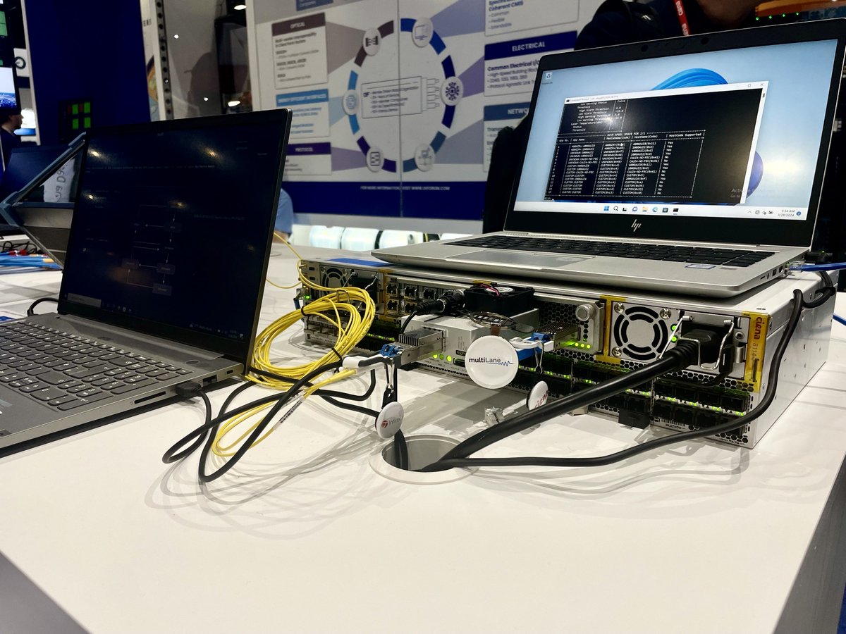 MultiLaneInc's tweet image. We are live at the OIF booth #1323 at #OFC2024 in the largest ever interoperability demo with groundbreaking interoperable solutions in speed, power and density. Pass by to see it in action! ​

#OIFInteropDemo, #OIFatOFC, #OFC2024, #OIFInteroperability #CMIS #NextGenNetworks