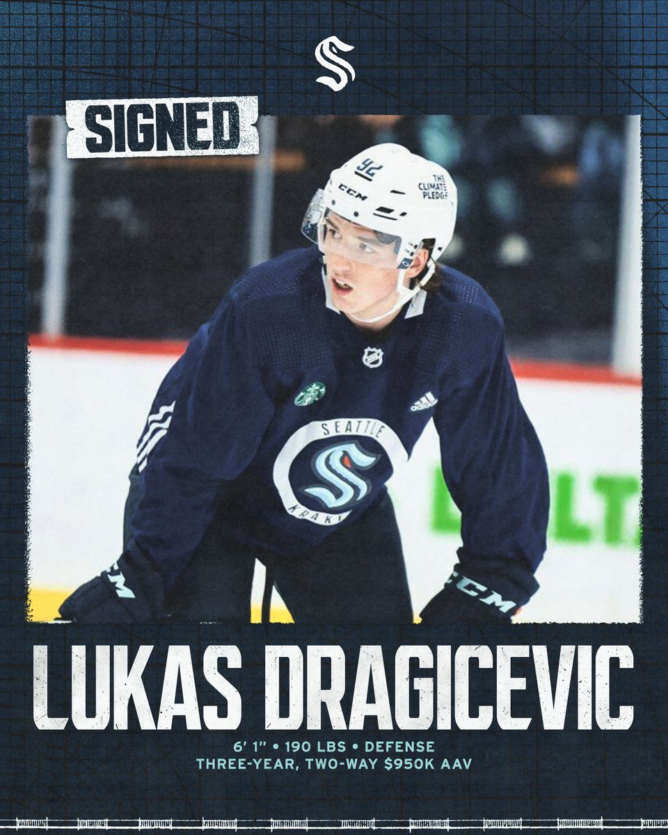 LET’S GO, DRAGO!! 🐉

The #SeaKraken have signed defenseman Lukas Dragicevic to a three-year, entry-level contract ($950k AAV).