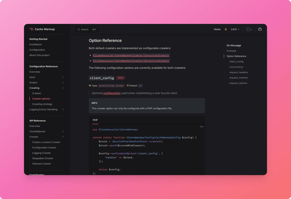 elias_haeussler's tweet image. It&apos;s almost easter and I was busy with #OpenSource work the last days. So, here&apos;s an early #easter present:

I just released `eliashaeussler/cache-warmup` v3 🥳

Key feature: Support for external #configuration files 📝

... and a shiny new #documentation: cache-warmup.haeussler.dev