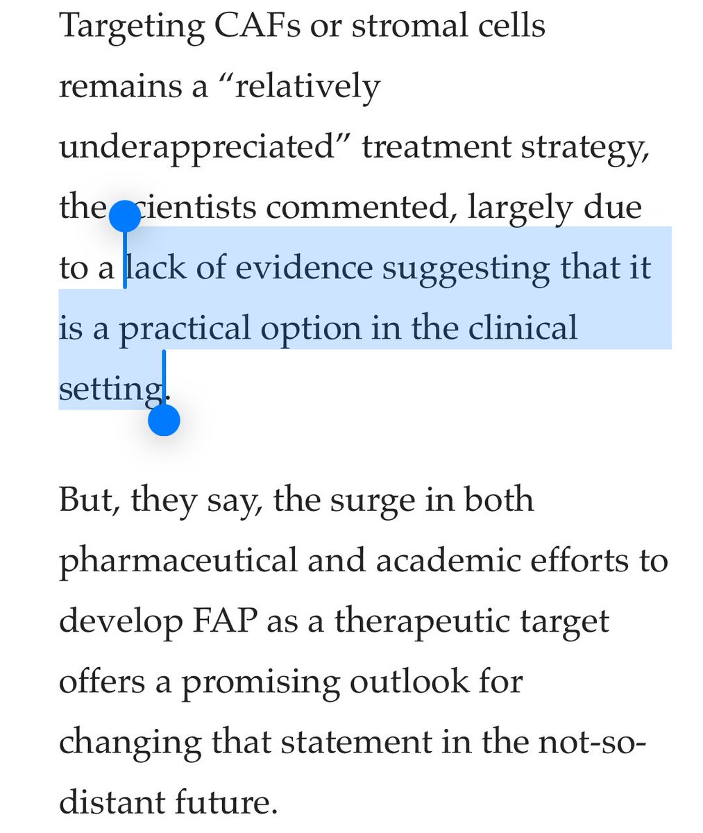 #AVCT “The key target is the stroma itself” FAP is not an appreciated target as there is little evidence, in the clinical setting, to suggest otherwise. Disconnect kinda makes sense. Until such clinical evidence presents itself in such a way.